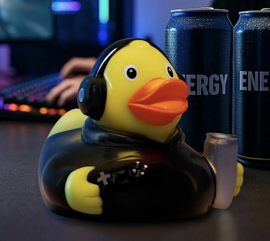 Gaming Rubber Duck with Energy Drink
