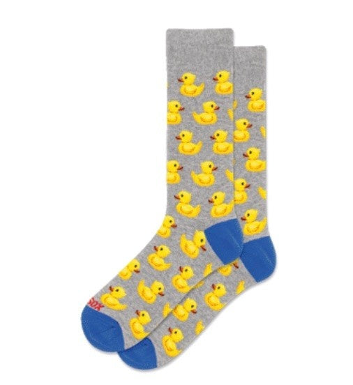 Men's Socks, Grey with Yellow Ducks